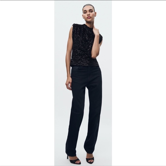 Zara Sequin Velvet Top Womens
Large Black New Shoulder Pads Shirt #71 0925 - Picture 4 of 12